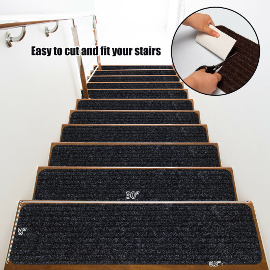 Non-Slip Washable Stair Treads Polyester Carpet Brown (Set of 15) - Image 11