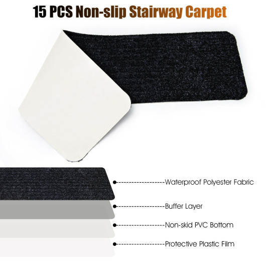 Non-Slip Washable Stair Treads Polyester Carpet Brown (Set of 15) - Image 12