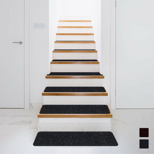 Non-Slip Washable Stair Treads Polyester Carpet Brown (Set of 15) - Image 10
