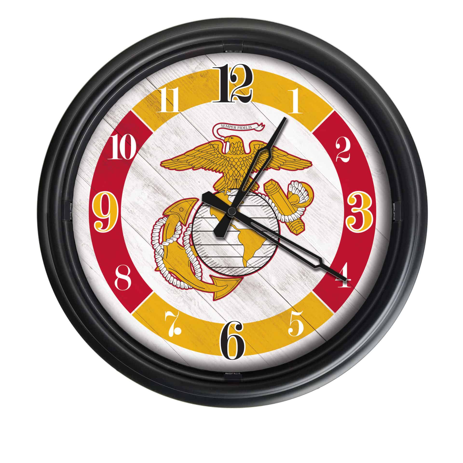 United States Marine Corps (Red/Yellow) 14-Inch Indoor/Outdoor LED Wall Clock in Black