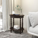 Mid Century Modern 2 Tier Oval Side Table with Storage
