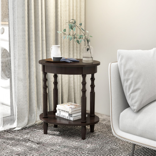 Mid Century Modern 2 Tier Oval Side Table with Storage