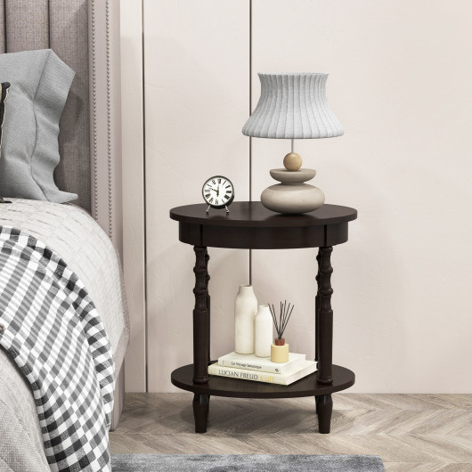 Mid Century Modern 2 Tier Oval Side Table with Storage - Image 2