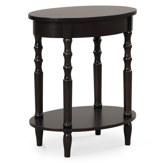 Mid Century Modern 2 Tier Oval Side Table with Storage - Image 3