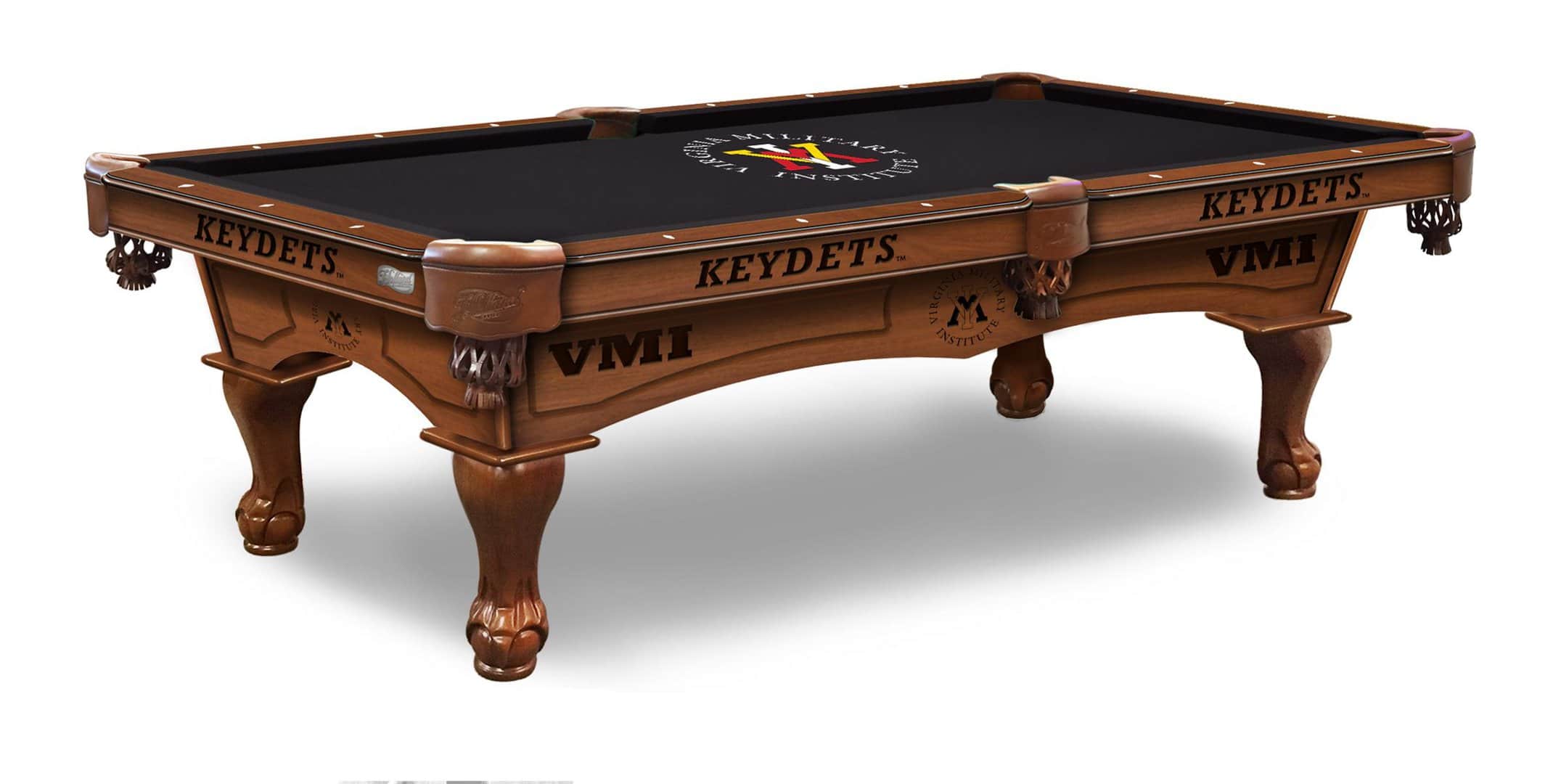 Virginia Military Institute Pool Table with Chardonnay Finish and Claw Leg