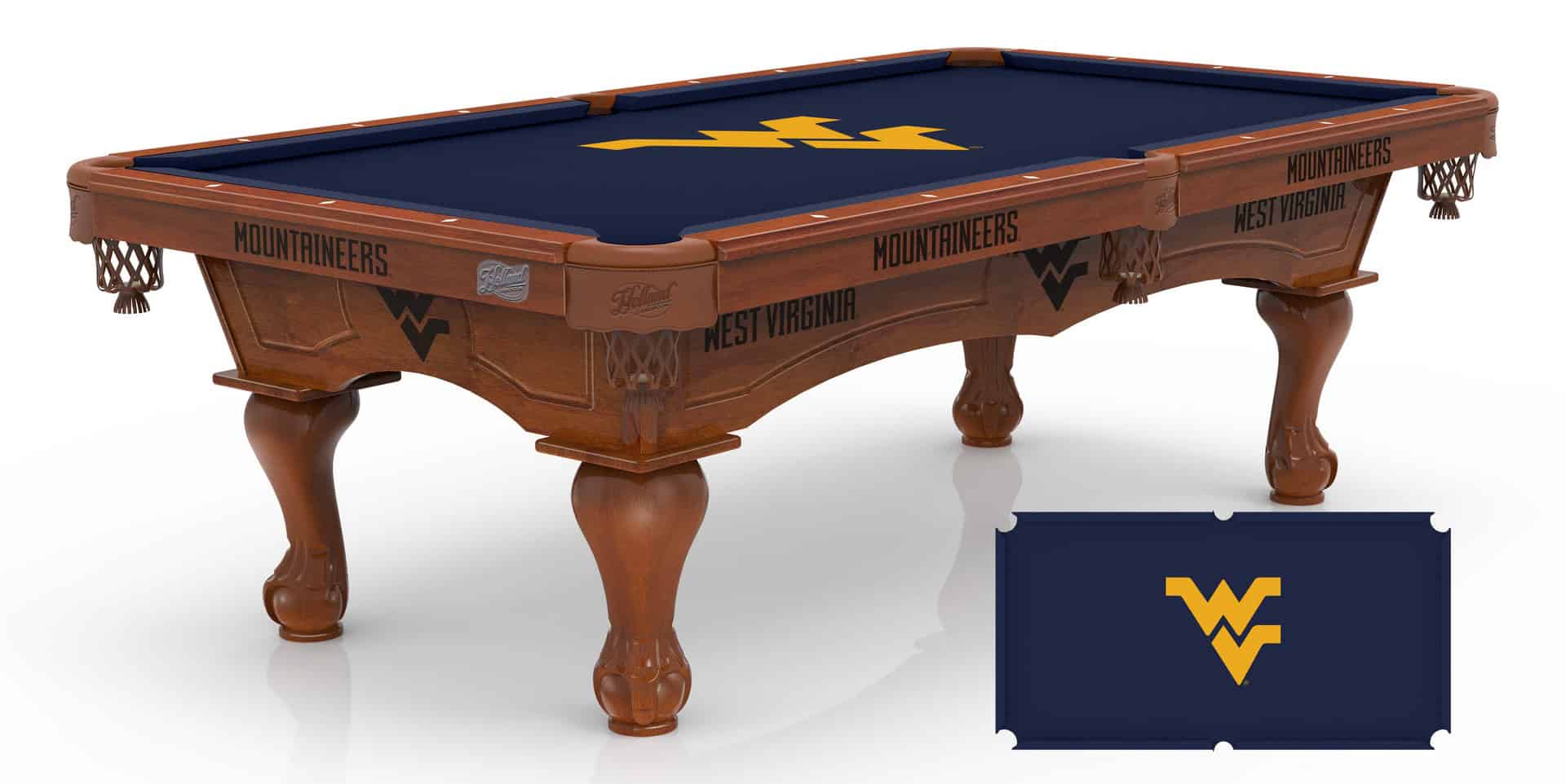 West Virginia University Pool Table with Chardonnay Finish and Claw Leg