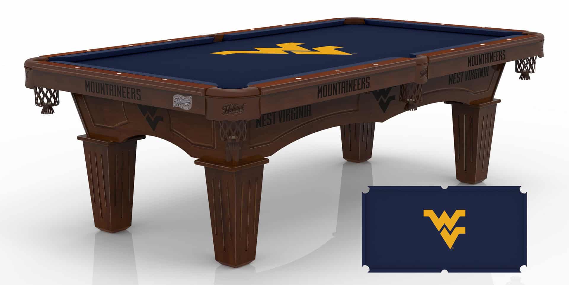West Virginia University Pool Table with Navajo Finish and Tapered Leg