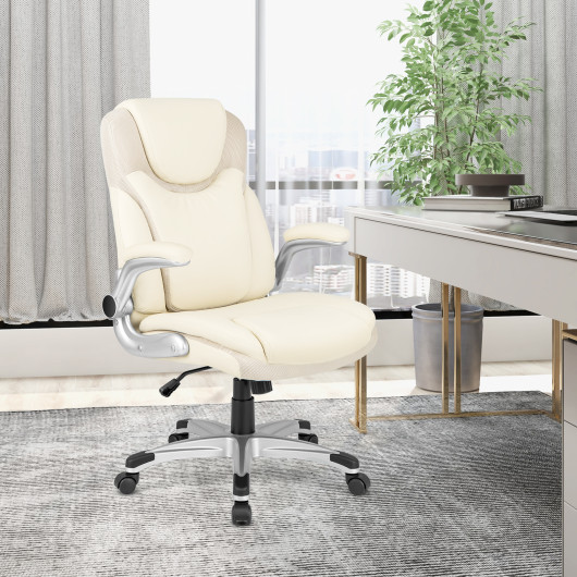 Ergonomic PU Leather Office Chair with Flip-up Armrests