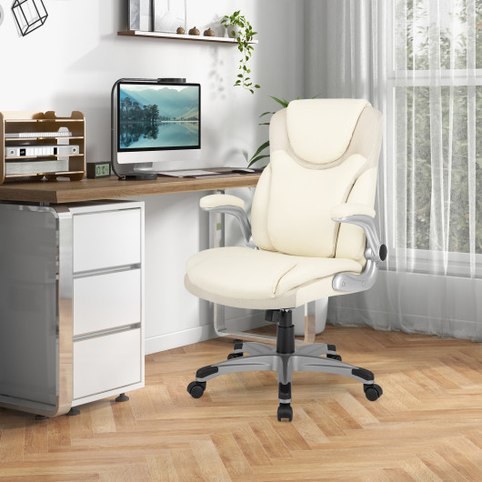 Ergonomic PU Leather Office Chair with Flip-up Armrests
