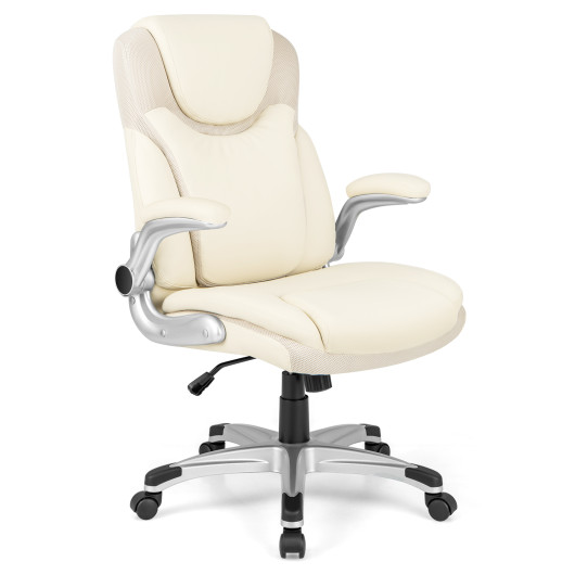 Ergonomic PU Leather Office Chair with Flip-up Armrests