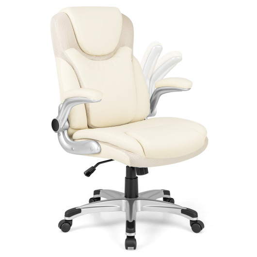 Ergonomic PU Leather Office Chair with Flip-up Armrests