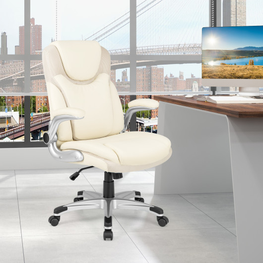 Ergonomic PU Leather Office Chair with Flip-up Armrests