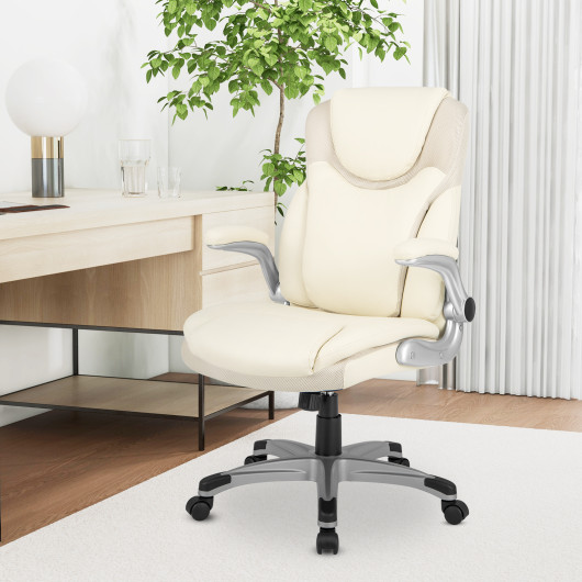 Ergonomic PU Leather Office Chair with Flip-up Armrests
