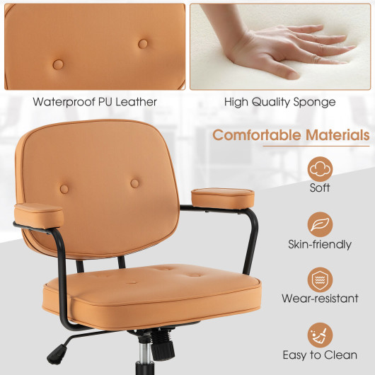 Ergonomic PU Leather Office Chair with Rocking Backrest Orange
