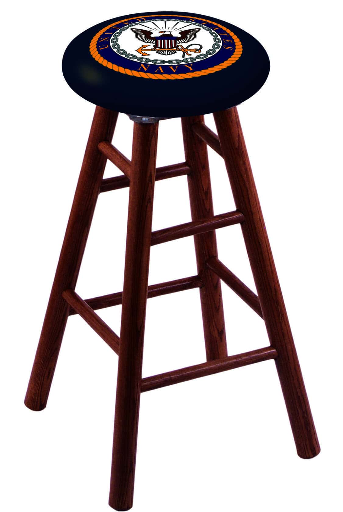 United States Navy 36" Swivel Oak Extra Tall Bar Stool in Medium Finish
