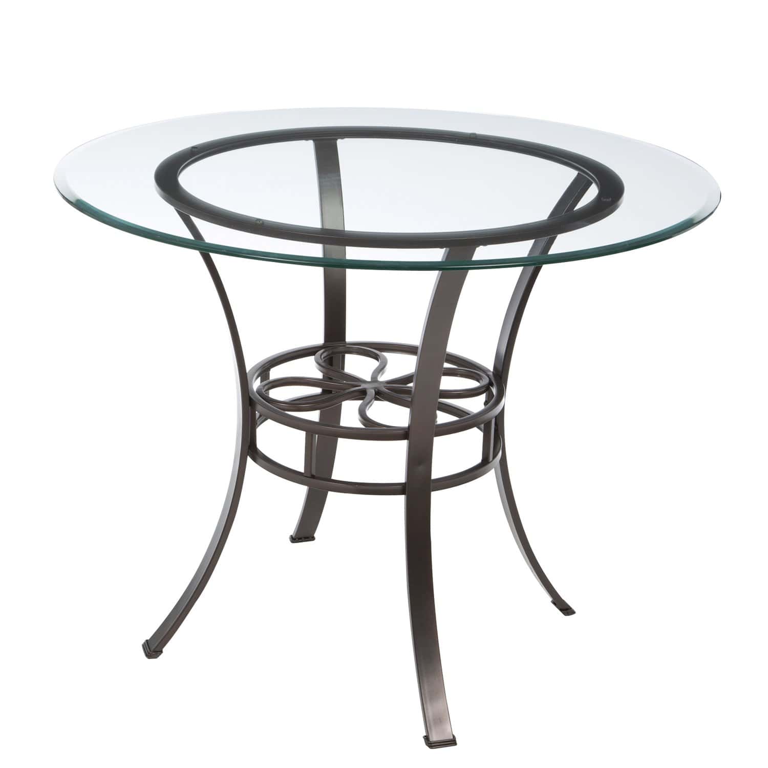 Round Glass Top Dining Table with Scrolled Metal Base
