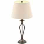Rustic Bronze Table Lamp with Beige Linen Shade