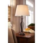 Rustic Bronze Table Lamp with Beige Linen Shade