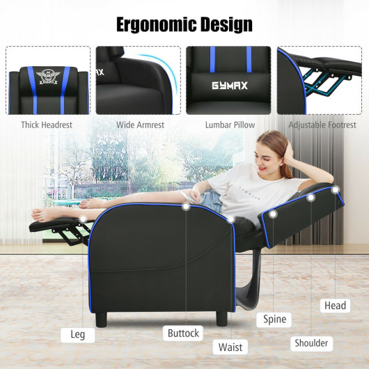 Reclining Massage Gaming Chair with Adjustable Backrest and Footrest - Image 9