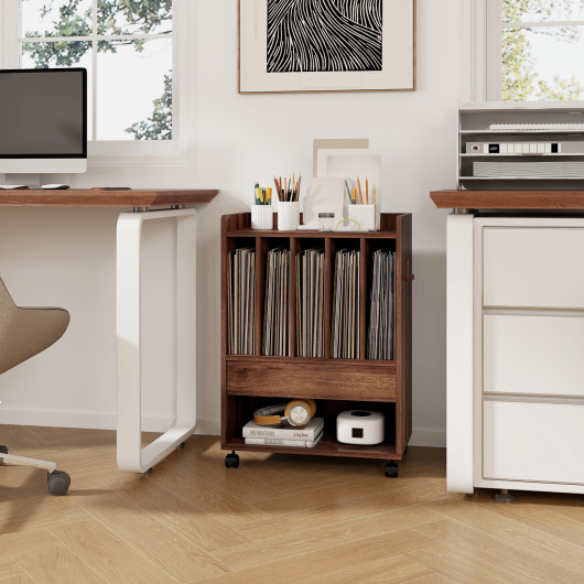 Rolling Turntable Stand with Drawer and Vinyl Record Storage - Image 6