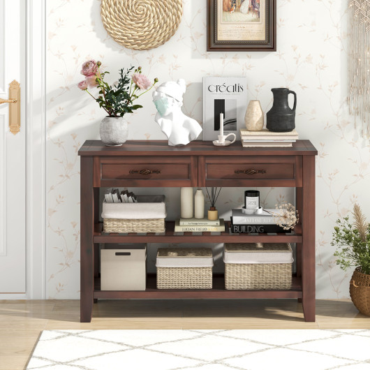 Retro Console Table with 2 Drawers and 2 Shelves