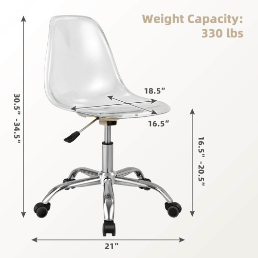 Clear Acrylic Adjustable Height Swivel Office Chair with Casters - Image 5