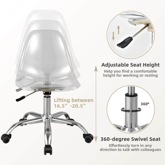 Clear Acrylic Adjustable Height Swivel Office Chair with Casters - Image 7