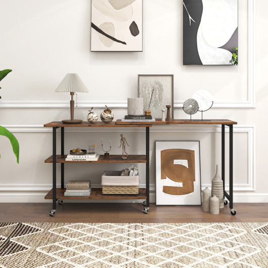 Rotating Sofa Side Table with Shelves and Lockable Casters - Image 2