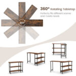 Rotating Sofa Side Table with Shelves and Lockable Casters