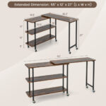 Rotating Sofa Side Table with Shelves and Lockable Casters