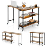 Rotating Sofa Side Table with Shelves and Lockable Casters