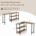 Rotating Sofa Side Table with Shelves and Lockable Casters