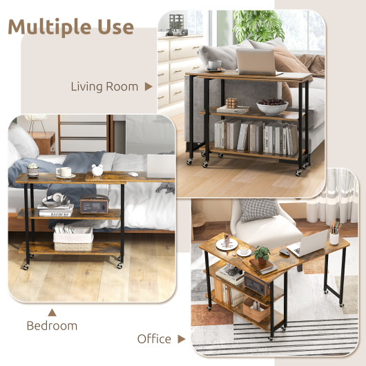Rotating Sofa Side Table with Shelves and Lockable Casters - Image 13