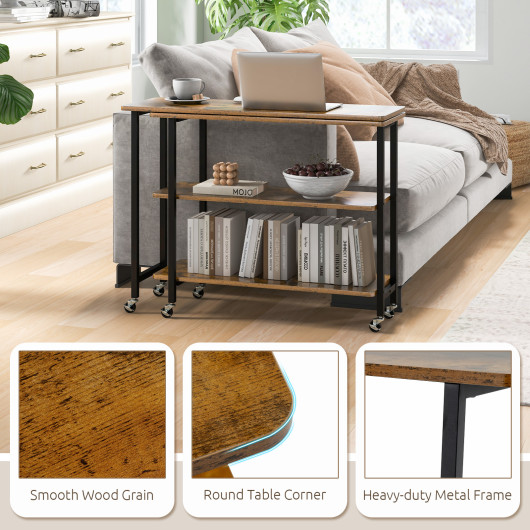 Rotating Sofa Side Table with Shelves and Lockable Casters - Image 14