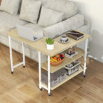 Rotating Sofa Side Table with Shelves and Lockable Casters