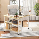 Rotating Sofa Side Table with Shelves and Lockable Casters