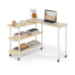 Rotating Sofa Side Table with Shelves and Lockable Casters