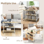 Rotating Sofa Side Table with Shelves and Lockable Casters