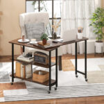 Rotating Sofa Side Table with Shelves and Lockable Casters