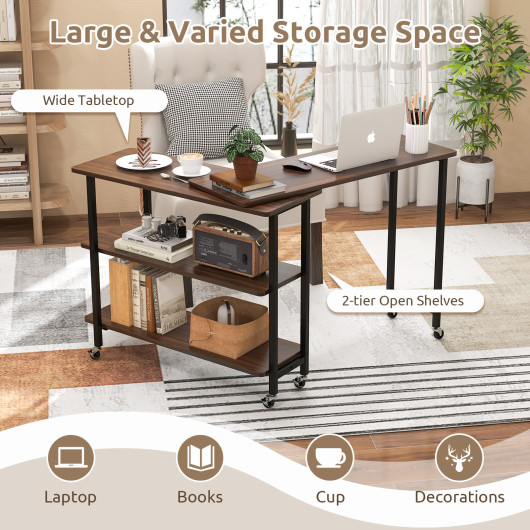 Rotating Sofa Side Table with Shelves and Lockable Casters - Image 27