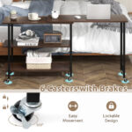 Rotating Sofa Side Table with Shelves and Lockable Casters