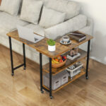 Rotating Sofa Side Table with Shelves and Lockable Casters