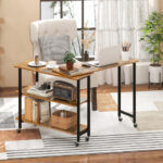 Rotating Sofa Side Table with Shelves and Lockable Casters