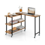Rotating Sofa Side Table with Shelves and Lockable Casters