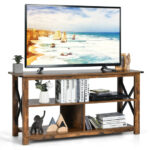 Rustic 3-Tier TV Stand with Open Shelves and Cable Management