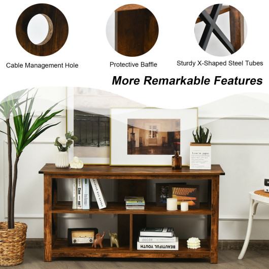 Rustic 3-Tier TV Stand with Open Shelves and Cable Management - Image 13
