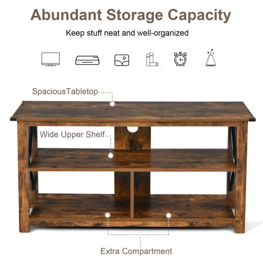 Rustic 3-Tier TV Stand with Open Shelves and Cable Management - Image 14