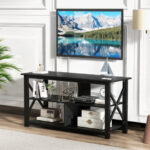 Rustic 3-Tier TV Stand with Open Shelves and Cable Management