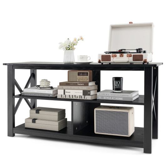 Rustic 3-Tier TV Stand with Open Shelves and Cable Management - Image 18
