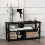 Rustic 3-Tier TV Stand with Open Shelves and Cable Management
